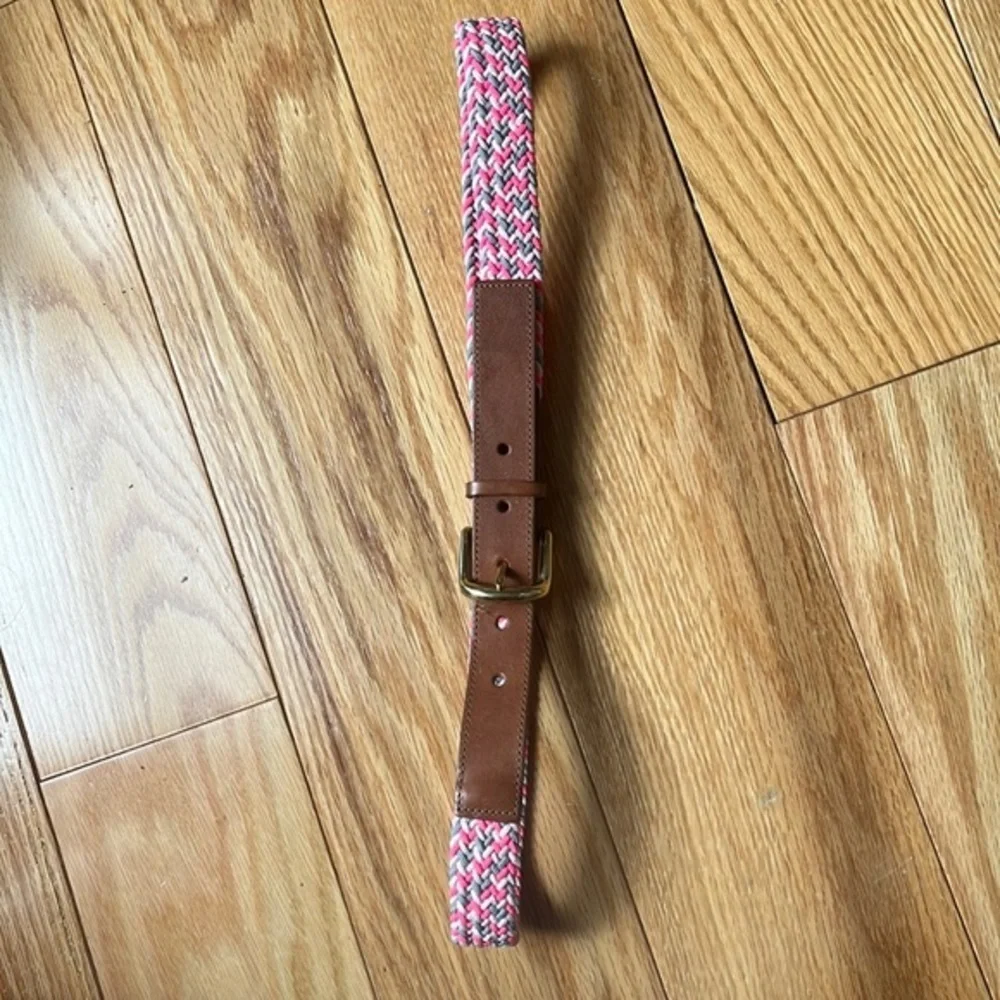 J. Crew Tan Leather Pink & Gray Woven belt Small